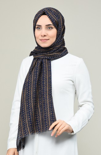 Ivy Patterned Shawl 296-105 Light Brown Navy 296-105