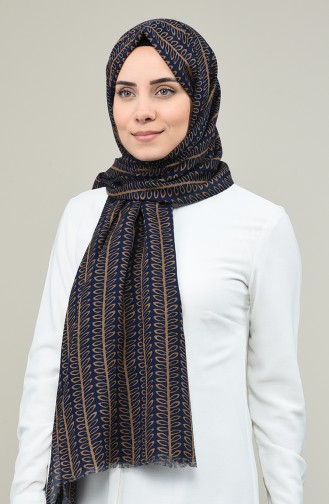 Ivy Patterned Shawl 296-105 Light Brown Navy 296-105
