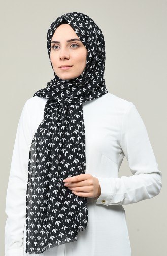 Elmina Patterned Cotton Shawl 850-101 Black Ecru 850-101