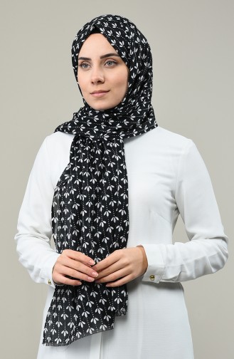 Elmina Patterned Cotton Shawl 850-101 Black Ecru 850-101