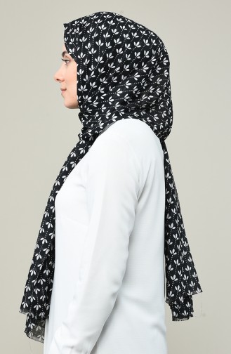 Elmina Patterned Cotton Shawl 850-101 Black Ecru 850-101