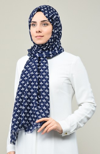 Elmina Patterned Cotton Shawl 850-102 Navy Blue White 850-102