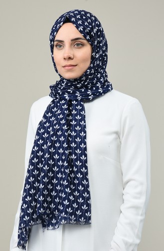 Elmina Patterned Cotton Shawl 850-102 Navy Blue White 850-102