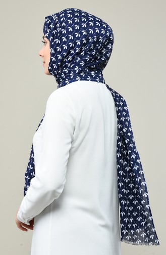 Elmina Patterned Cotton Shawl 850-102 Navy Blue White 850-102