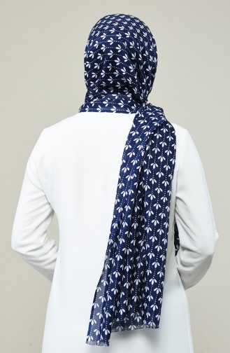 Elmina Patterned Cotton Shawl 850-102 Navy Blue White 850-102