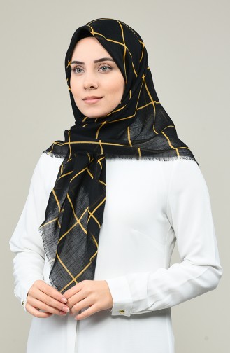 Elmina Patterned Cotton Scarf 880-02 Black Yellow 880-02