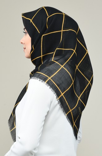 Elmina Patterned Cotton Scarf 880-02 Black Yellow 880-02