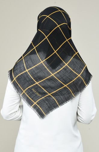 Elmina Patterned Cotton Scarf 880-02 Black Yellow 880-02