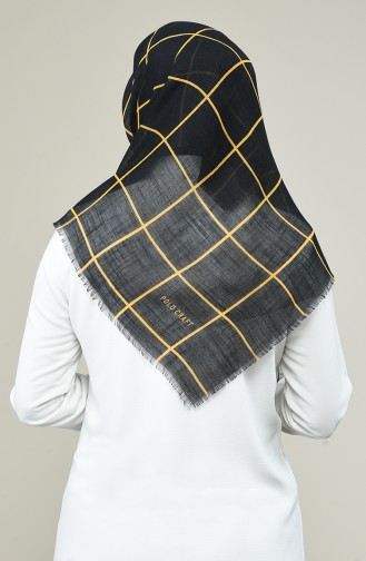 Elmina Patterned Cotton Scarf 880-02 Black Yellow 880-02