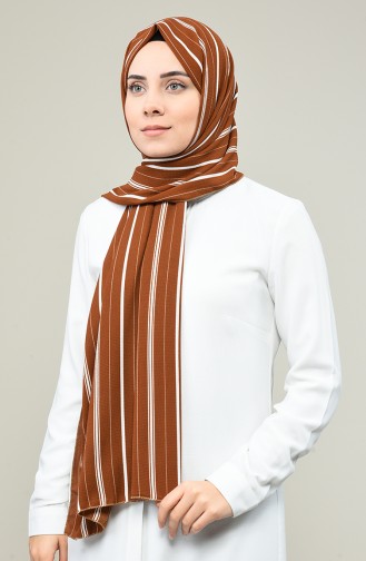 Stripe Patterned Crepe Shawl 4635-01 Brown 4635-01