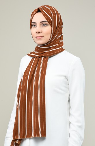 Stripe Patterned Crepe Shawl 4635-01 Brown 4635-01