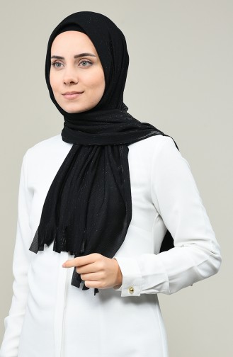 Practical Silvery Viscose Shawl Black 7007-12