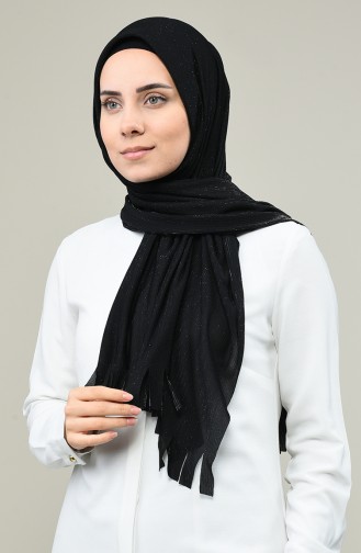 Practical Silvery Viscose Shawl Black 7007-12