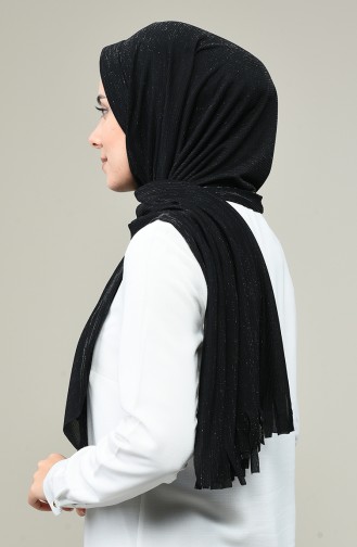 Practical Silvery Viscose Shawl Black 7007-12