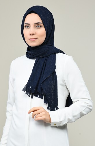 Practical Silvery Viscose Shawl Navy Blue 7007-13