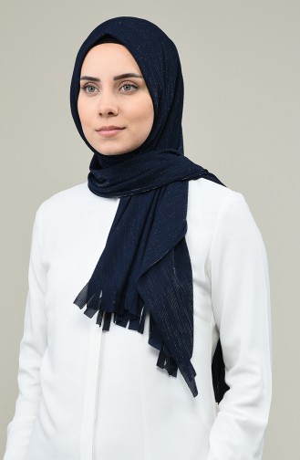 Practical Silvery Viscose Shawl Navy Blue 7007-13