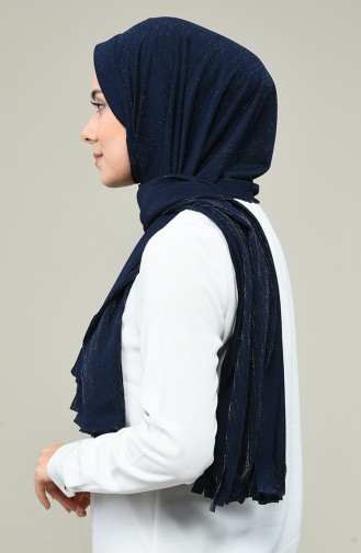 Practical Silvery Viscose Shawl Navy Blue 7007-13