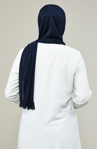 Practical Silvery Viscose Shawl Navy Blue 7007-13