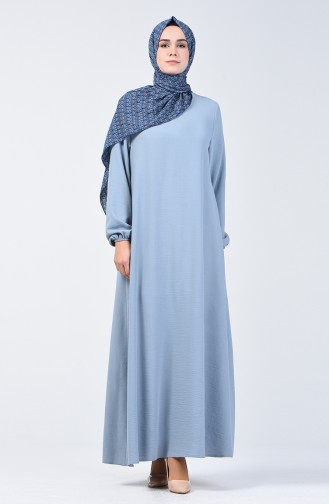 فستان بأكمام مطاط قماش آيروبين أزرق 0061-13