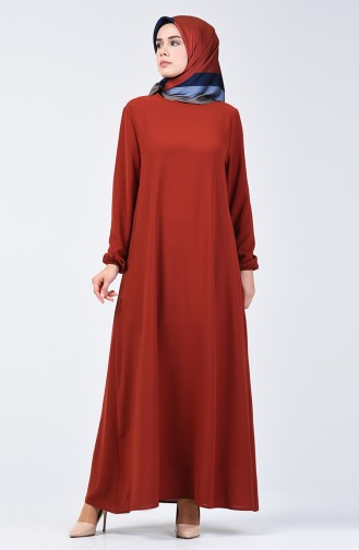 فستان بأكمام مطاط قماش آيروبين نحاسي داكن 0061-14