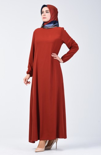 فستان بأكمام مطاط قماش آيروبين نحاسي داكن 0061-14