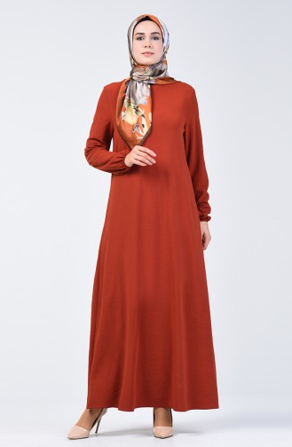 فستان بأكمام مطاط قماش آيروبين نحاسي 0061-15