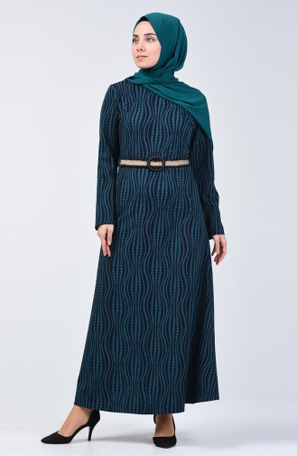 Robe à Motifs Avec Ceinture 6201-03  Vert émeraude 6201-03