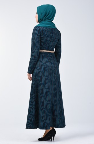 Belted Patterned Dress 6201-03 Emerald Green 6201-03