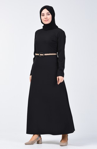 Robe à Motifs Avec Ceinture 6202-01 Noir 6202-01