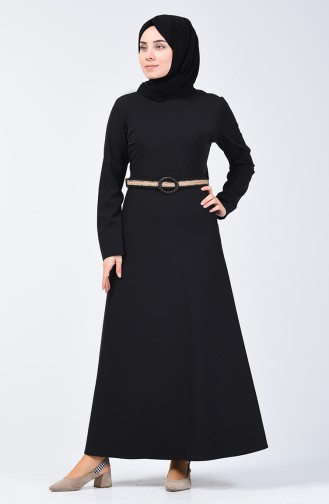 Robe à Motifs Avec Ceinture 6202-01 Noir 6202-01