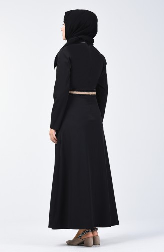 Robe à Motifs Avec Ceinture 6202-01 Noir 6202-01