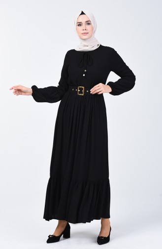 فستان بتفاصيل حزام أسود 4534-01