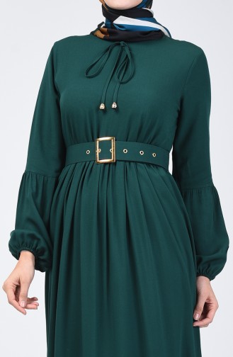 Kemer Detaylı Elbise 4534-02 Zümrüt Yeşili