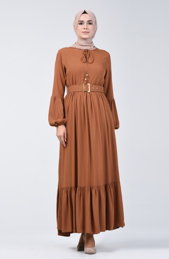 Belt Detailed Dress 4534-04 Tobacco 4534-04