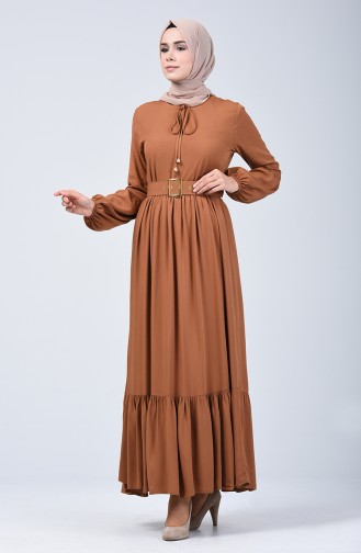 Belt Detailed Dress 4534-04 Tobacco 4534-04