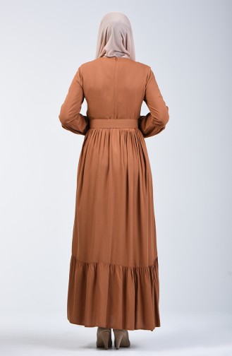 Belt Detailed Dress 4534-04 Tobacco 4534-04