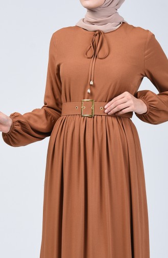 Belt Detailed Dress 4534-04 Tobacco 4534-04