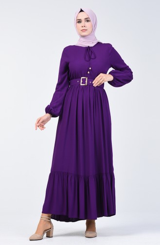 Belt Detailed Dress 4534-05 Purple 4534-05