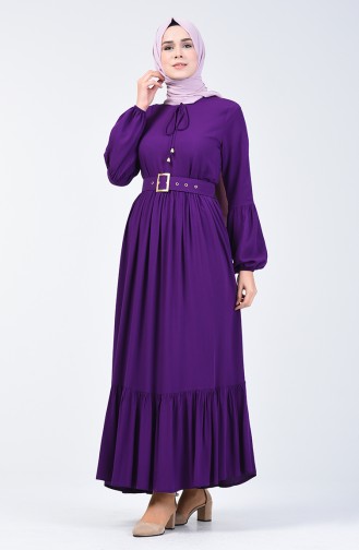 Belt Detailed Dress 4534-05 Purple 4534-05