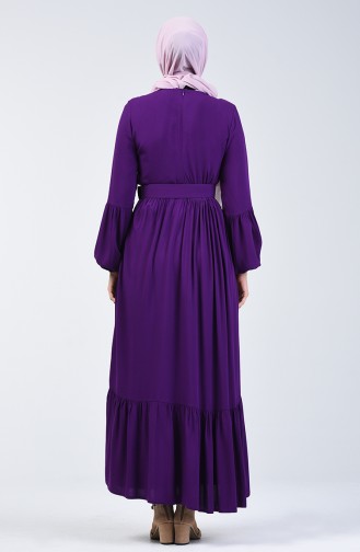 Belt Detailed Dress 4534-05 Purple 4534-05