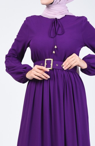 Belt Detailed Dress 4534-05 Purple 4534-05