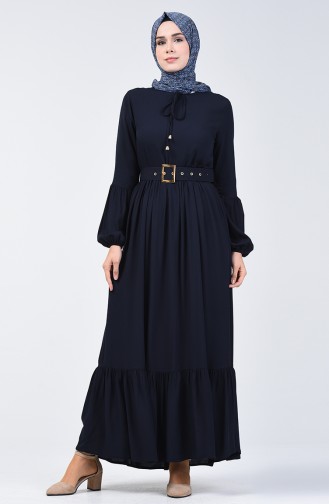 Belt Detailed Dress 4534-08 Navy Blue 4534-08