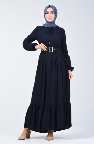 Navy Blue Hijab Dress 4534-08