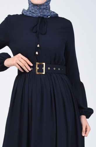 Belt Detailed Dress 4534-08 Navy Blue 4534-08