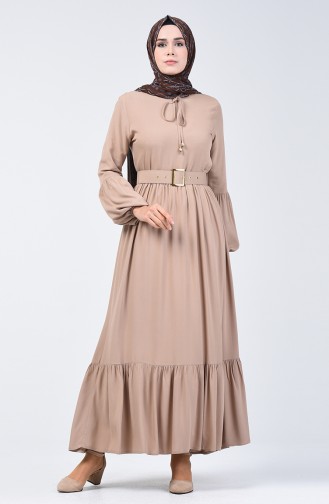 Belt Detailed Dress 4534-09 Mink 4534-09