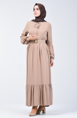 Belt Detailed Dress 4534-09 Mink 4534-09