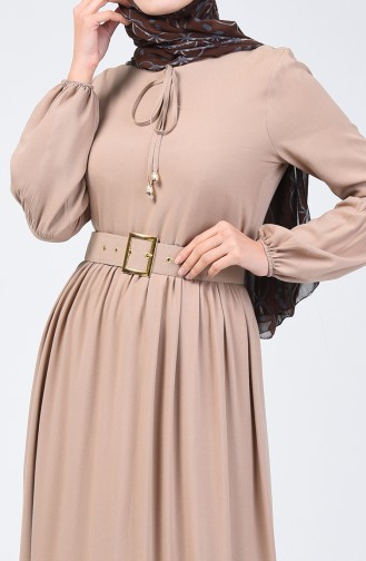 Belt Detailed Dress 4534-09 Mink 4534-09