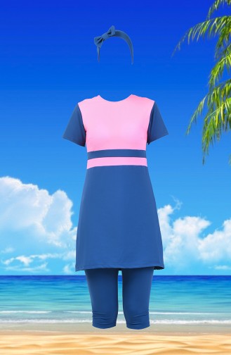 Short Sleeve Pool Swimsuit 0118-05 Dry Rose Navy Blue 0118-05