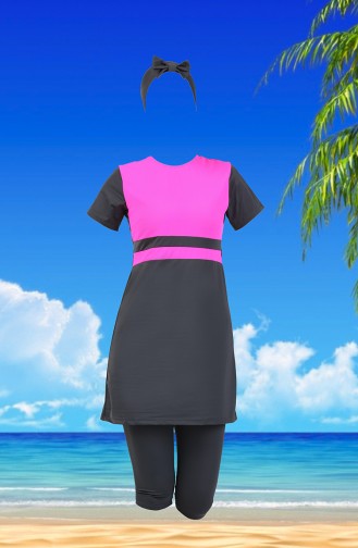 Short Sleeve Pool Swimsuit 0118-07 Fuchsia Black 0118-07