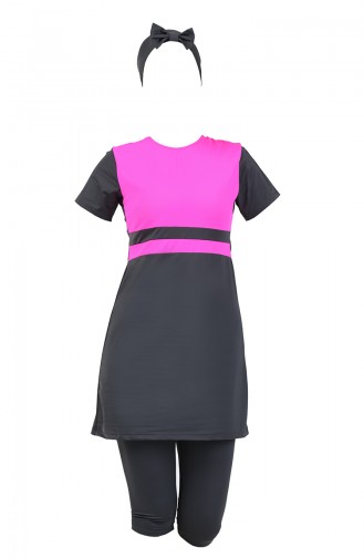 Short Sleeve Pool Swimsuit 0118-07 Fuchsia Black 0118-07